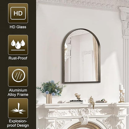 Arched Mirror Bathroom Wall Mirror 16"x12" Brushed Metal Vanity Wall Mounted Mirror for LivingRoom Bedroom Entryway Room Home Decor