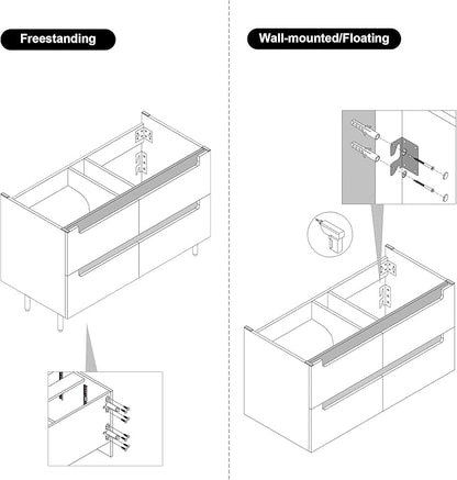 35.4" Freestanding Bathroom Vanity with Sintered Stone Countertop and Ceramic Basin Sink, Modern Bathroom Cabinet with 4 Soft Closing Drawers, Hidden Handle, Powder-Coated Metal Legs, Walnut