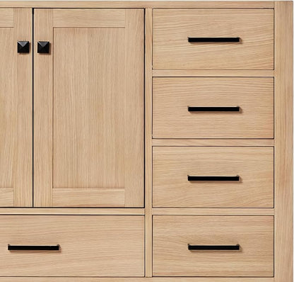 DKB Beckford 54-Inch Oak Bathroom Vanity with Sink, 1.5" Edge Carrara White Marble Countertop & 4" Backsplash, 2 Soft Closing Doors, 9 Dovetail Drawers, Matte Black Hardware