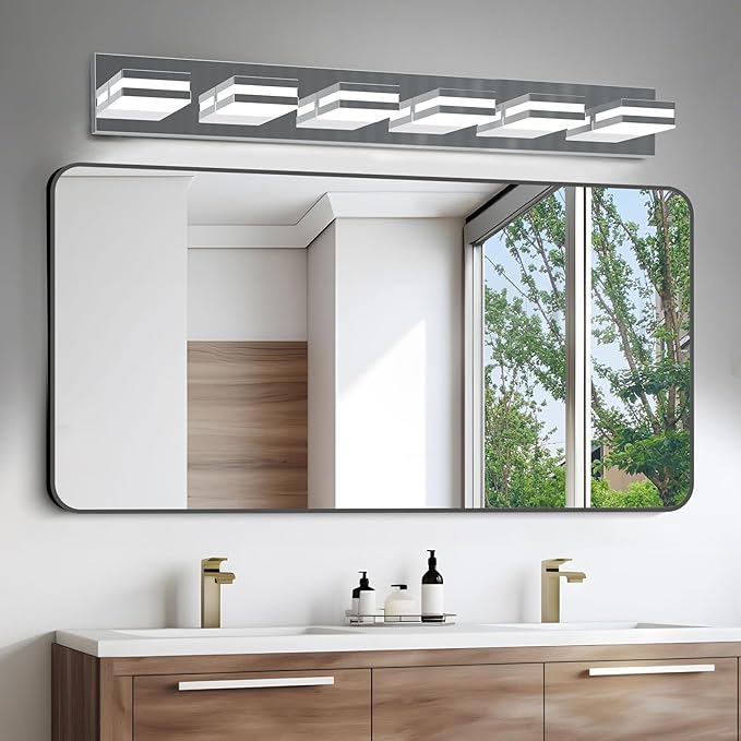 IZORRO LED Modern Bathroom Lights Fixtures(6-Light,Dimmable),Chrome Acrylic Wall Lighting,Vanity Lights for Bathroom Over Mirror - 6000k 36In （No Assembly Required）