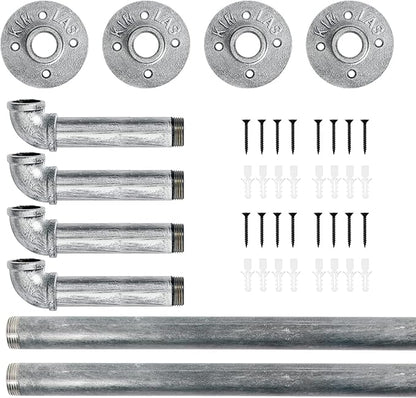 HouseAid Industrial Pipe Towel Rack, Farmhouse Bathroom Towel Storage Holder, Vintage Style Towel Organization, Wall Mounted, Antique Silver