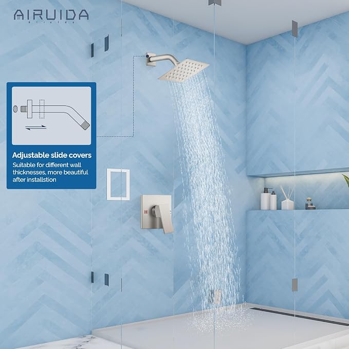 Airuida Shower Faucet Set,4 Inch Shower Valve Kit,Brushed Nickel | Male Threads,Rough-in Valve Shower Trim Kit,Single Handle Control Shower Set