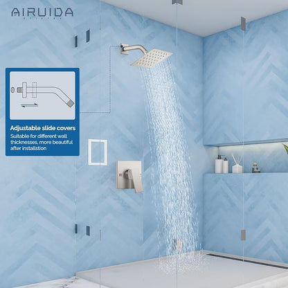 Airuida Shower Faucet Set,4 Inch Shower Valve Kit,Brushed Nickel | Male Threads,Rough-in Valve Shower Trim Kit,Single Handle Control Shower Set