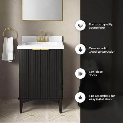 OVE Decors Indy 24 in. Undermount Single Sink Bathroom Vanity with White Engineered Marble Top, Onyx Black
