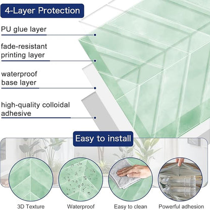 MORCART 10PCS 11.8"x11.8" Herringbone Peel and Stick Backsplash | Light Green, 3D Adhesive Waterproof Wall Tiles for Kitchen, Bathroom, Living Room, Laundry Room, Subway Tiles