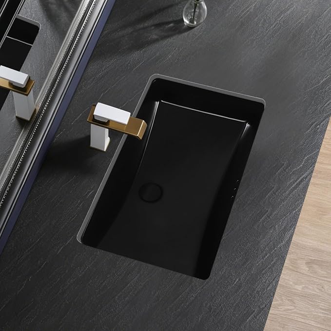 Black Undermount Bathroom Sink 27.3x16.5 Inch Vessel Sink Rectangular | Bathroom Sink Matte Black Bathroom Under Counter Lavatory Vanity Sink Basin Porcelain Ceramic Undermount Sinks with Overflow