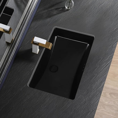 Black Undermount Bathroom Sink 27.3x16.5 Inch Vessel Sink Rectangular | Bathroom Sink Matte Black Bathroom Under Counter Lavatory Vanity Sink Basin Porcelain Ceramic Undermount Sinks with Overflow