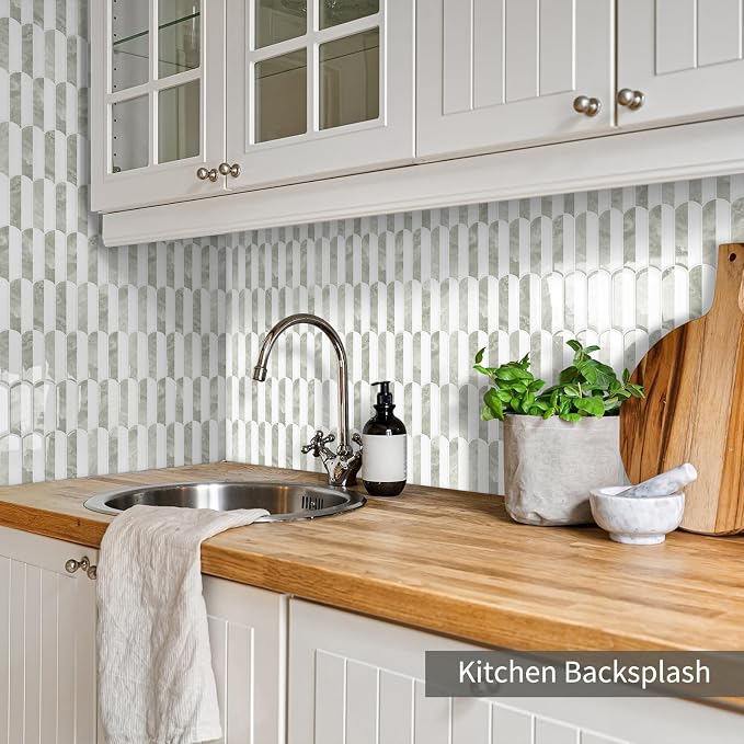 10-Sheet Upgraded Thicker Peel and Stick Kitchen Backsplash Tiles | Waterproof Self-Adhesive Vinyl Wall Tile Stick on Backsplash for Kitchen,Bathroom,Fireplace and RV(Beige,12"×12")