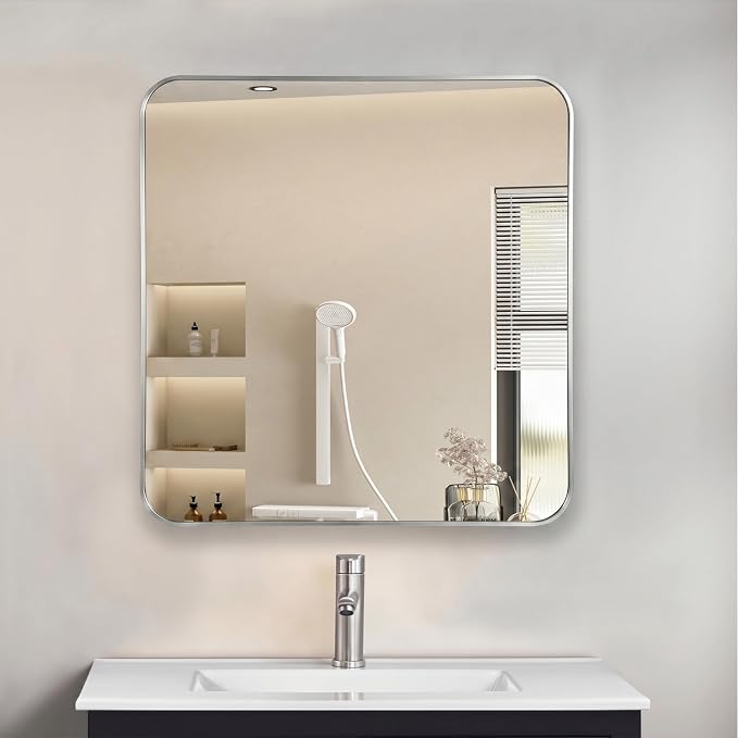 24" x 24" Bathroom Medicine Cabinet with Mirror Door, Brushed Nickel Stainless Steel Frame, Recessed or Surface Mounted,Storage Cabinet with Adjustable Metal Shelves,Upgraded Version
