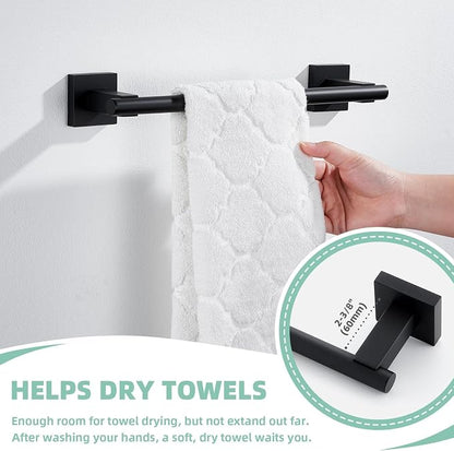 Suyar Bathroom Hardware Set Matte Black, Bathroom Accessories 4 Pieces | Include Robe Hook, Toilet Paper Holder, Hand Towel Holder, Towel Bar, SUS304 Stainless Steel, Wall Mounted