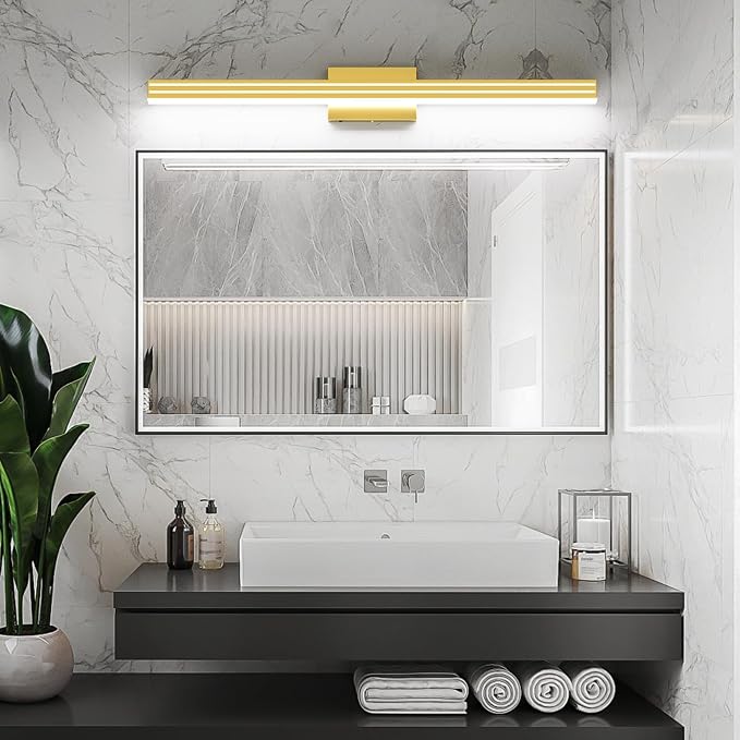 Ralbay 40inch Gold Vanity Light with 5 Color Temperature (2700K-6000K) Dimmable Acrylic Metal 36W LED Modern Matte Gold Bathroom Lighting Over Mirror
