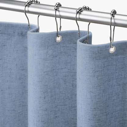 Linen Shower Curtain Blue Grey, Fabric Boho Farmhouse Shower Curtains for Bathroom Cotton Natural Cloth Liner Set 72" W x 72" L
