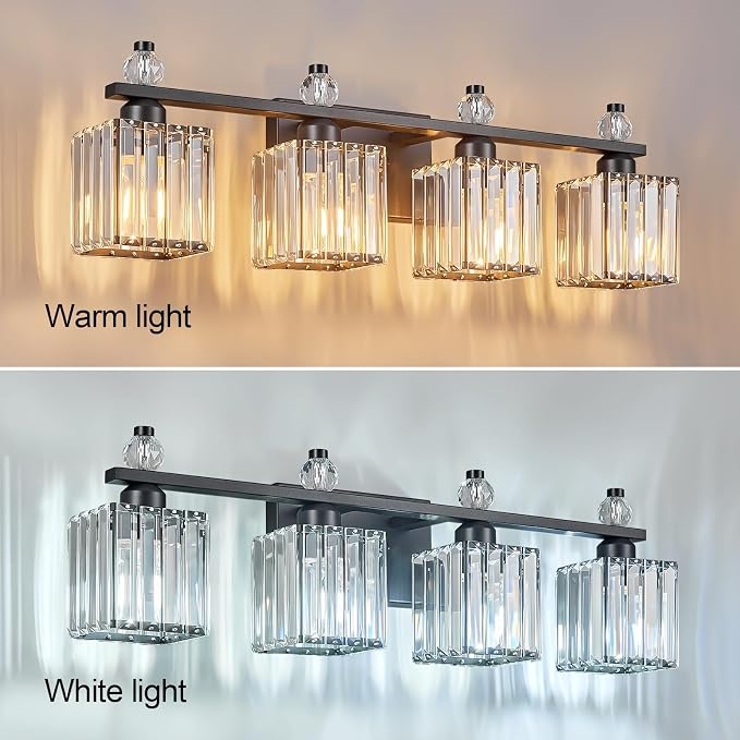 Vanity Lights 4-Light Modern Crystal Vanity Light Sand Black Bathroom Light Fixtures Over Mirror Crystal Bathroom Vanity Lighting Fixtures