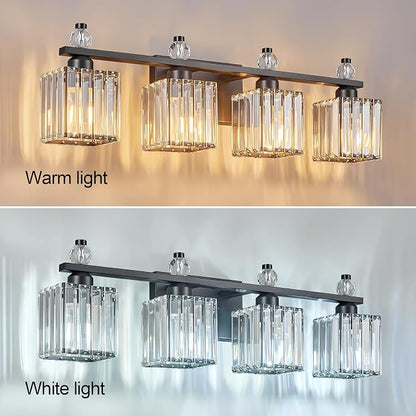 Vanity Lights 4-Light Modern Crystal Vanity Light Sand Black Bathroom Light Fixtures Over Mirror Crystal Bathroom Vanity Lighting Fixtures