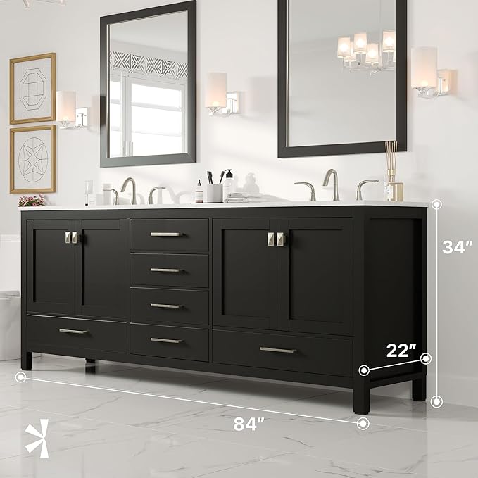 Eviva Aberdeen 84 in. Espresso Double Sink Bath Vanity with Carrara Quartz Top and Undermount Porcelain Sinks