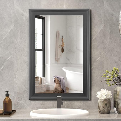 Wall Grey Mirror for Bathroom,Rectangle Rustic 24 x 36 inch Vanity Mirrors | Hanging Mirror with Wood Grain Finish Frame for Living Room,Bedroom,Entryway