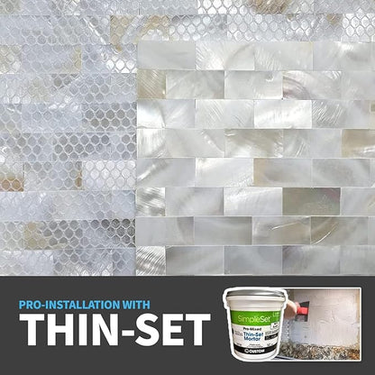 Art3d Mother of Pearl Wall Brick Shell Mosaic for Kitchen Backsplashes, Bathroom Walls, Spa Tile, Pool Tile, 12" x 12"(Pearl White)