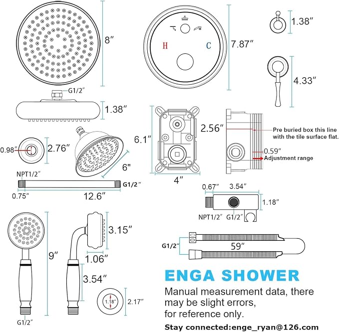Enga Antique Dual Shower Head Faucet Set - 8" Ceiling Mount Rain Shower & 6" Wall-Mounted Vintage Rainfall + Handheld Spray Combo, Brushed Nickel