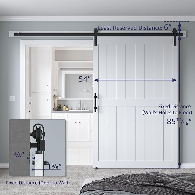 54in x 84in MDF Sliding Barn Door with 9ft Barn Door Hardware Kit & Handle | White Solid Barn Door Slab Covered with Water-Proof PVC Surface, Pre-Drilled Holes Easy Assembly, H-Frame
