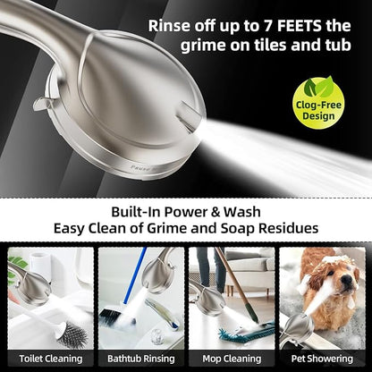 BESAQUO Shower Head, 9 Settings High Pressure shower head with handheld, Built-in Pause Mode & Power Wash, Non-Clogging Nozzles, 6ft Hose,Bracket (Satin Nickel)