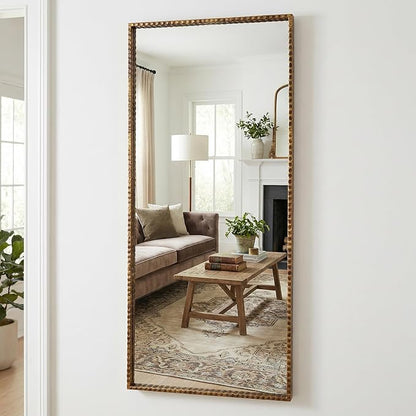 Antique Full Length Mirror, 20"x47" Long Metal Framed Full Body Mirror, Rectangle Baroque Floor Mirror Decorative for Dressing Living Room Bedroom Entryway Bronze