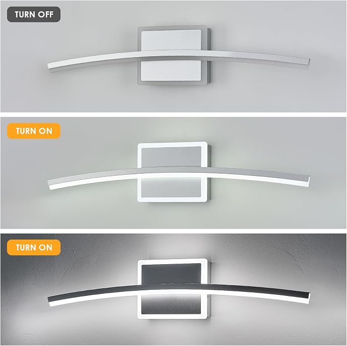 Benkut Modern LED Wall Sconce Silver Light Fixtures Over Mirror Modern Bath Wall Lighting for Bathroom, Dimmable Vanity Light for Bathroom(5CCT 23.6Inch)