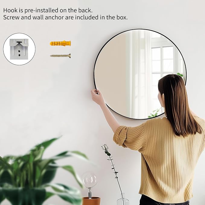 Black Bathroom Mirror 30 inch, 2 Pack Wall Mirror,Matte Metal Frame | High Definition Mirror, Easy Installation, Circular Mirrors for Living room Cloakroom, Hallway, Bathroom