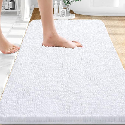 OLANLY Bathroom Rugs 35x24, Extra Soft Absorbent Chenille Bath Rugs | White, Quick-Drying Rubber Backing, Machine Washable Bath Mat for Bathroom Floor, Tub and Shower, Home Decor Accessories