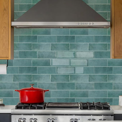 STICKGOO 10-Sheet Subway Peel and Stick Backsplash Tiles Muted Teal | Waterproof 3D PVC wall tiles with strong adhesive, extra thick for kitchen backsplash and bathroom walls