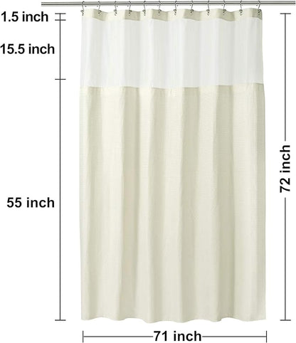 N&Y HOME Waffle Weave Shower Curtain with Snap-in Fabric Liner & Hooks Set - Hotel Style Cream Shower Curtain for Bathroom, Water-Repellent & Washable, Mesh Top Window - 71x72, Cream