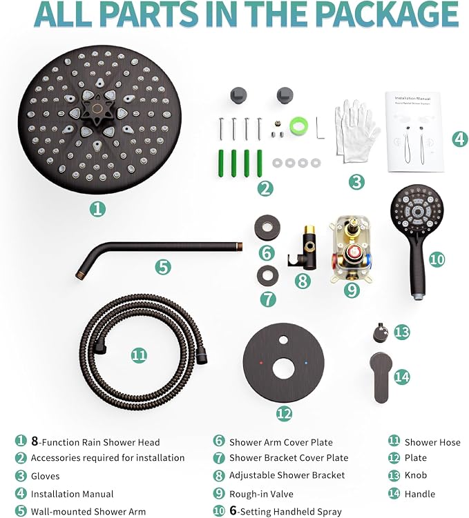 SR SUN RISE Shower Faucet - Multifunctional High Pressure Shower Head System with Handheld Shower Head Fixtures - Valve Included (Oil Rubbed Bronze, 10 inch)