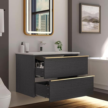 Floating Bathroom Vanity with Sink Wall Mounted Cabinet with 2 Soft-Close Drawers, Moisture-Resistant MDF,Large Storage for Small Space (Gray 30")