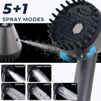 2026 Magnetic Filtered Shower Head with Handheld– High Pressure Showerhead with Power Wash Mode, Chlorine Removal, Massage Brush, Pressure Adjustable, One-Touch Pause (Gray)