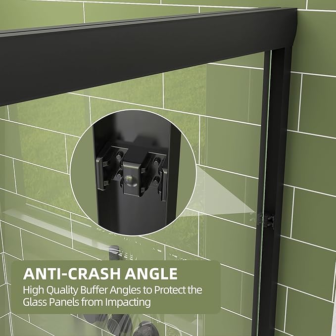 GETPRO Tub Shower Door Sliding 56-60 in. W x 58 in. H Semi-Frameless Bypass Double Sliding Bathroom Glass Tub Door,1/4 inch Clear Tempered Glass Bathtub Door Matte Black