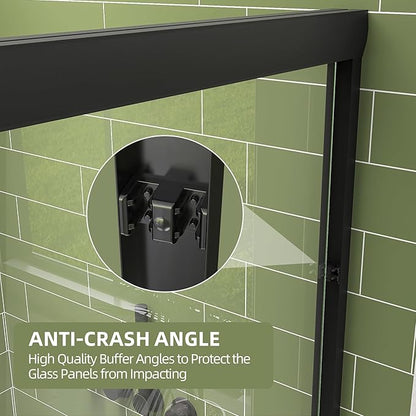 GETPRO Shower Door Double Sliding 57-60 in. W x 72 in. H Semi-Frameless Bypasss Bathroom Glass Shower Sliding Doors,1/4 inch Clear Tempered Glass Door for Walk-in Shower Matte Black