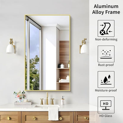 KOCUUY Gold Bathroom Mirror, 24"x40" Rectangle Bathroom Mirror for Wall, HD Tempered Glass, Anti-Rust Frame, Modern Design for Bathroom, Bedroom, Living Room, Entryway