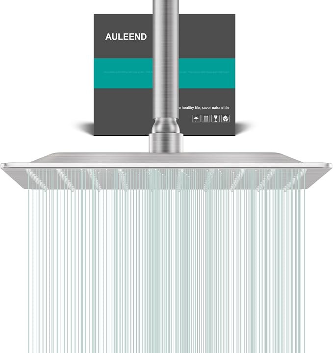 Square Rain Shower Head, High Flow Stainless Steel,Work with any decorative style，All Metal Rainfall Shower Head (Brushed Nickel, 10)