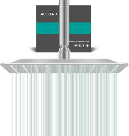 Square Rain Shower Head, High Flow Stainless Steel,Work with any decorative style，All Metal Rainfall Shower Head (Brushed Nickel, 10)