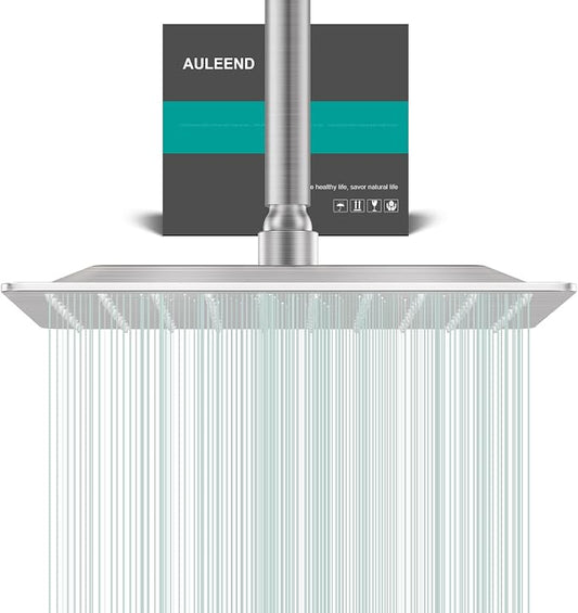 Square Rain Shower Head, High Flow Stainless Steel,Work with any decorative style，All Metal Rainfall Shower Head (Brushed Nickel, 10)