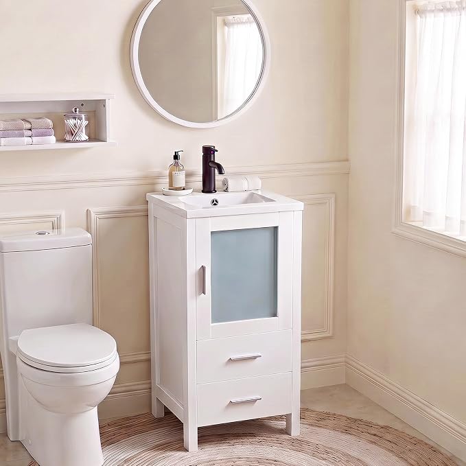 wonline 16 inch Bathroom Vanity Set with Sink, Faucet & Pop Up Drain | Space-saving design for small bathrooms, apartments, powder rooms and other compact spaces