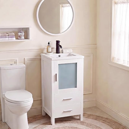 wonline 16 inch Bathroom Vanity Set with Sink, Faucet & Pop Up Drain | Space-saving design for small bathrooms, apartments, powder rooms and other compact spaces