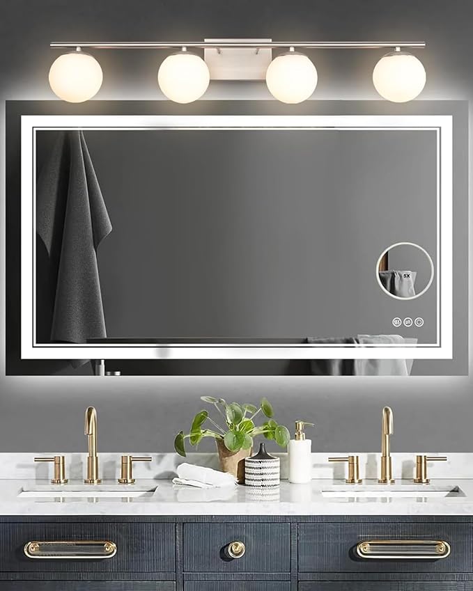 New Bathroom Vanity Light Fixtures 4 Lights Brushed Nickel Glass Shade Modern Wall Bar Sconce Over Mirror（(Exclude G9 Bulb)