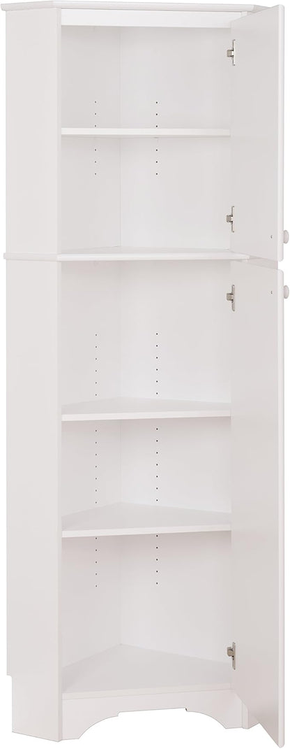 Prepac Elite 72" Tall Corner Cabinet Storage with 2 Doors, Wood Bathroom Storage with 3 Adjustable Shelves, Free Standing Corner Pantry Cabinet Suitable for Kitchen, Entryway, Bathroom, White