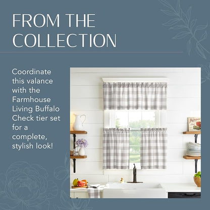 Farmhouse Living Buffalo Check Window Valance, Gray/White - 60" W x 15" L