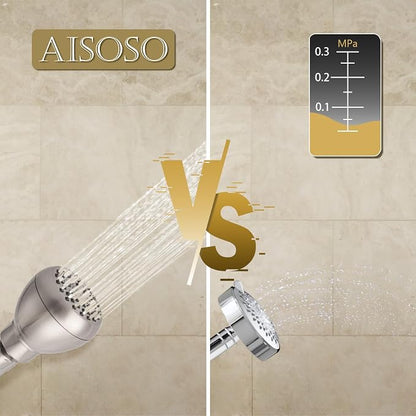 AISOSO Fixed Shower Head High Pressure 2PCS 3Inch Showerhead Brushed Nickel | 360 Rotatable Design, Self Cleaning Silicone Nozzles, Adjustable Swivel Brass Ball Joint for Relaxing and Comfortable Shower