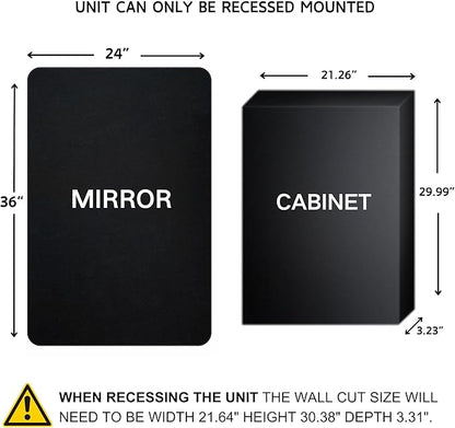 Matt Black Rectangle Recessed Bathroom Medicine Cabinet with Mirror Stainless Steel Metal Framed Rounded Rectangular Bathroom Cabinet with Mirror 24x36''