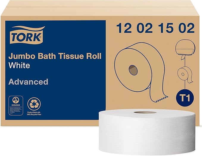 Tork Jumbo Toilet Paper Roll White T1, 2-ply, 6 x 1600 feet, 12021502 | Advanced, 6 Count (Pack of 1)