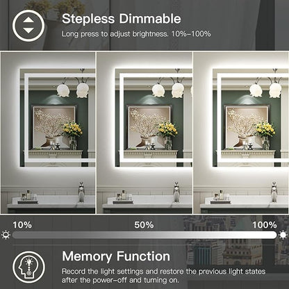 48x40 Inch LED Bathroom Mirror with Lights, Backlit & Front Lit, Anti-Fog Lighted Bathroom Vanity Mirror for Wall, Memory Function, Dimmable, HD Tempered Glass, Shatter-Proof