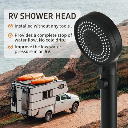 Handheld Shower Head with Hose 60 Inch, High Pressure Shower Head with On Off Switch Button 3 Modes, Matte Black | High Pressure Shower Head with Hose, Matte Black Color, 60inches Hose