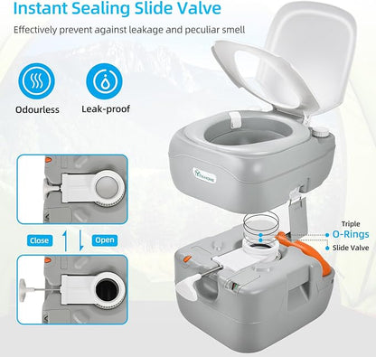 YITAHOME Portable Toilet for Adults, 5.8 Gallon Camping Porta Potty with Carry Bag, Hand Sprayer, Level Indicator, Handle Pump and Leak-Proof, Indoor Outdoor Toilet for RV Travel, Boat, Hiking, Trips